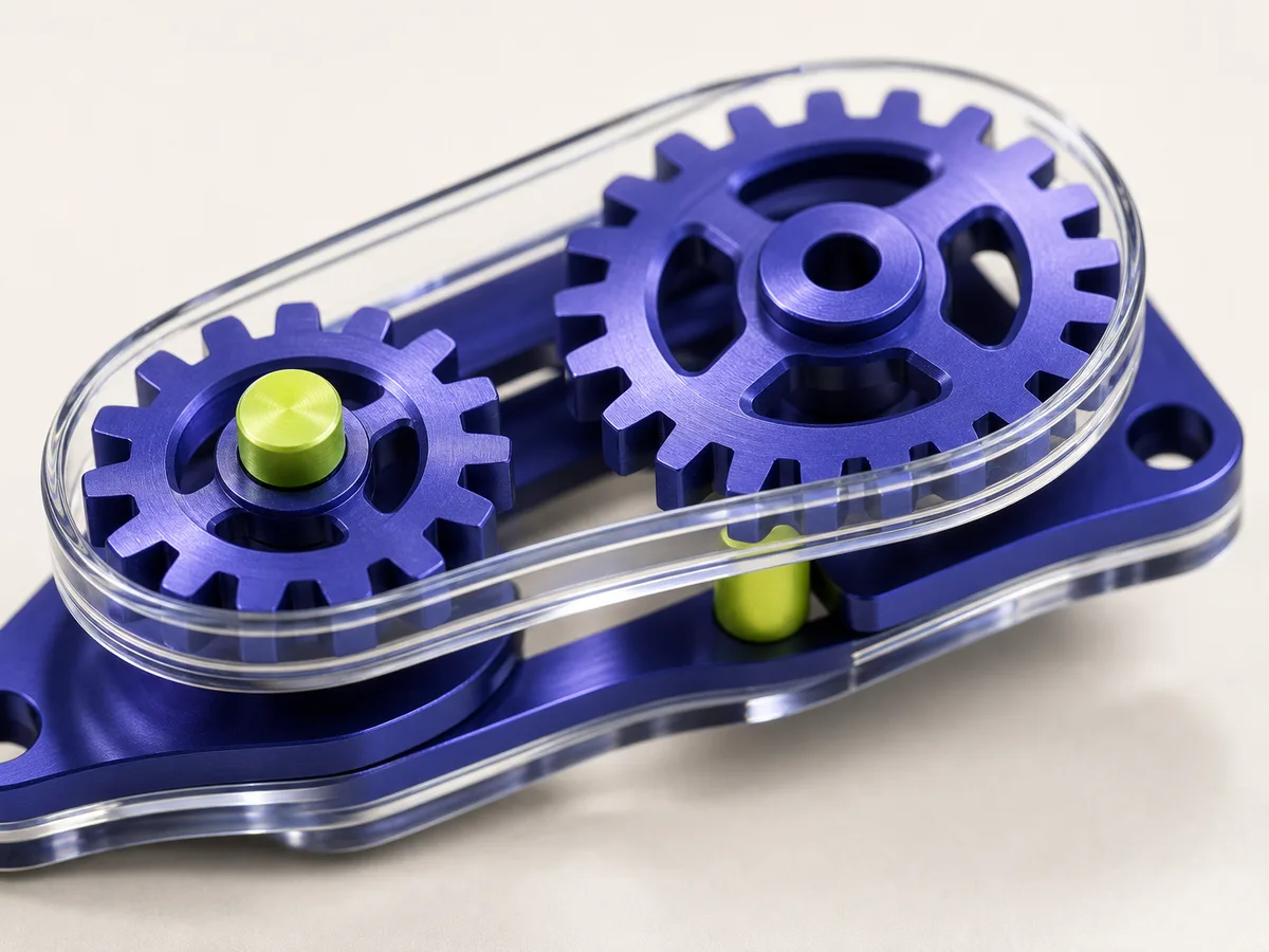 Machined interlocking gears representing workflow automation